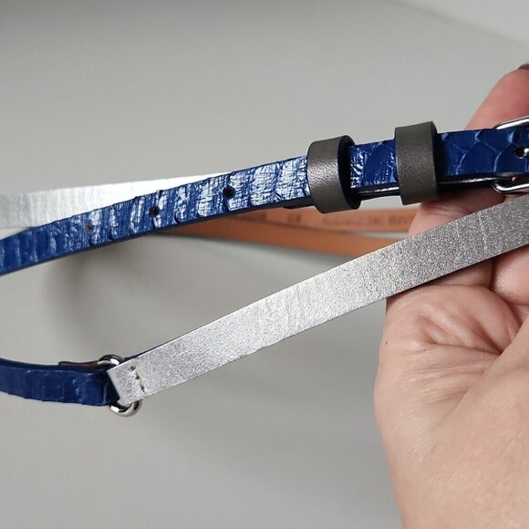 CLUB MONACO | Double wrap leather belt navy snakeskin silver sz XS - Picture 2 of 5